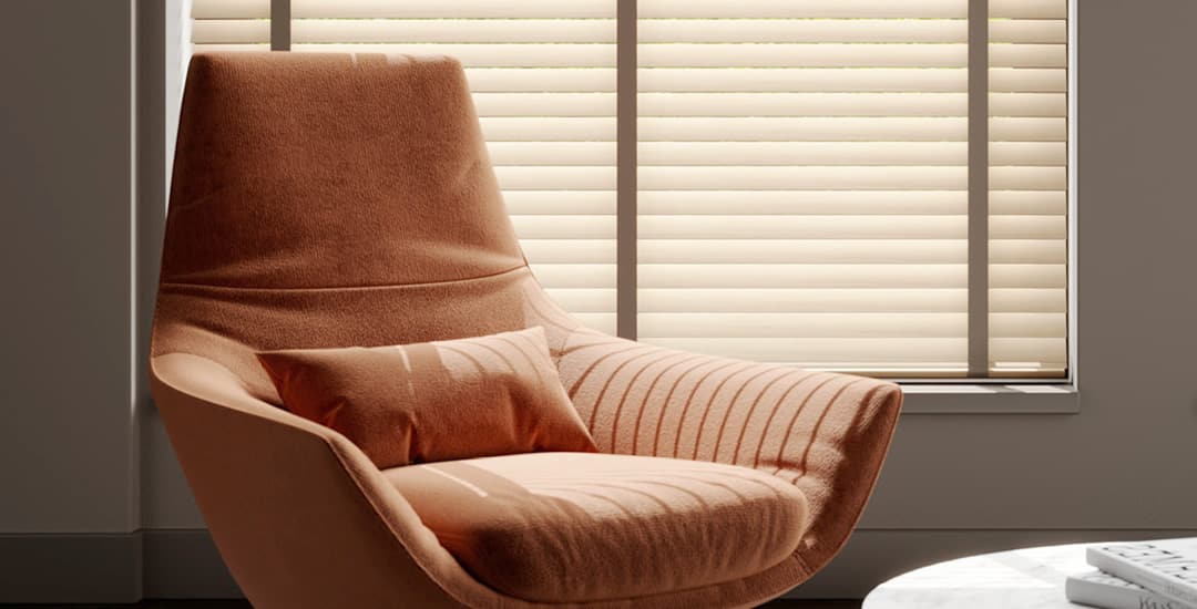 Luxury light real wooden blinds with tapes in a living room window