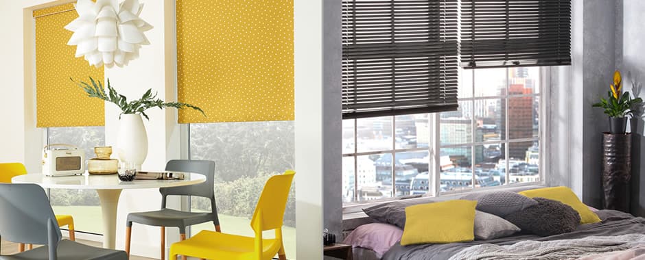 Roller blinds and Venetian blinds next to each other