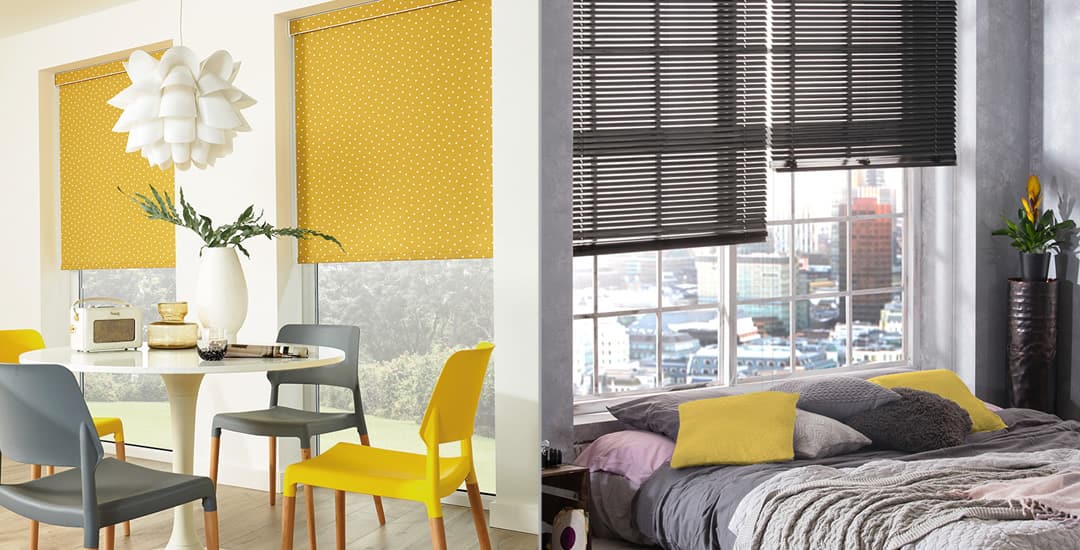 Roller blinds and Venetian blinds next to each other