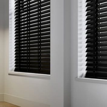 Luxury black wooden blinds with tapes in a style modern apartment