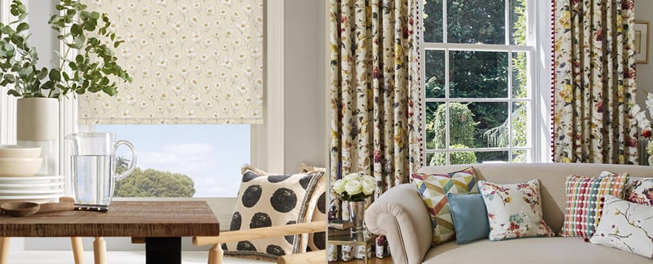 Luxury floral roller blinds and curtains