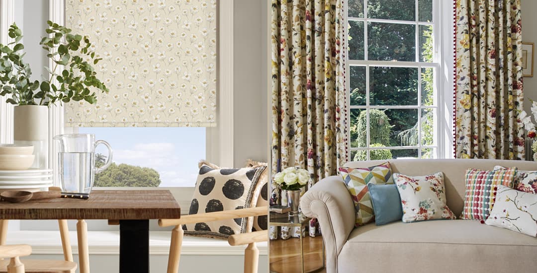 Luxury floral roller blinds and curtains