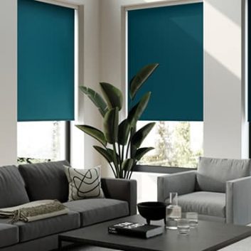 High-quality teal made-to-measure roller blinds in modern living space