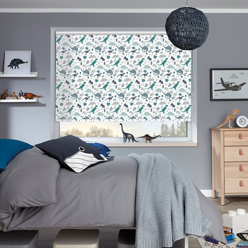 Jurassic dinosaurs scandi patterned blackout roller blinds