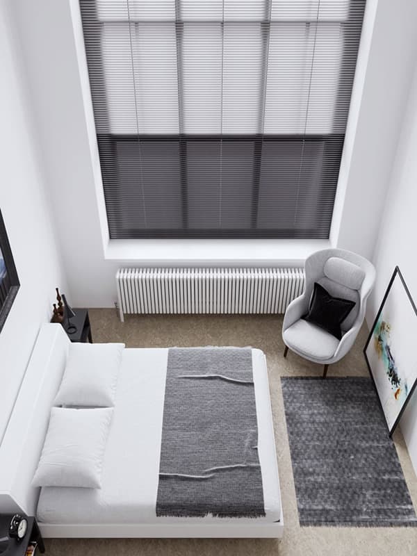 Grey aluminium Venetian blinds in a Birmingham bedroom