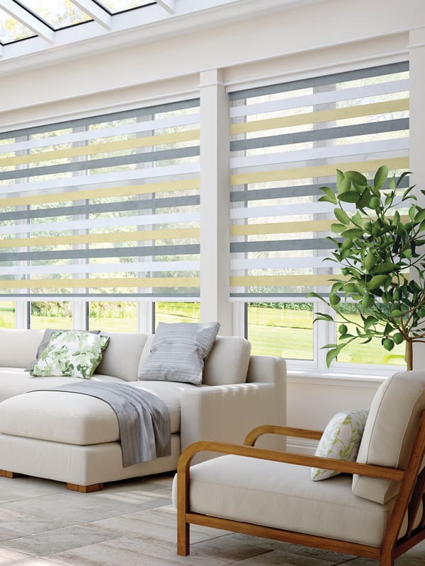 Modern day and night blinds in conservatory