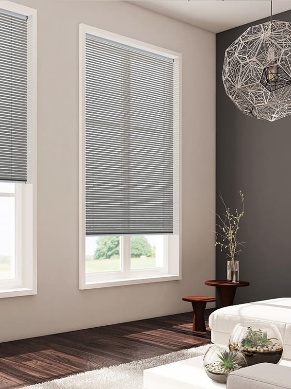Luxury grey aluminium venetian horizontal blinds in living room