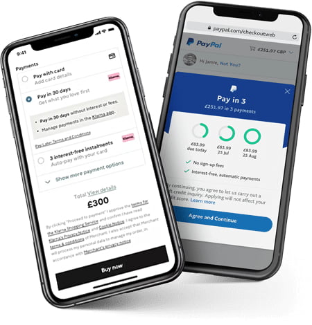 Klarna and PayPal mobile phone app