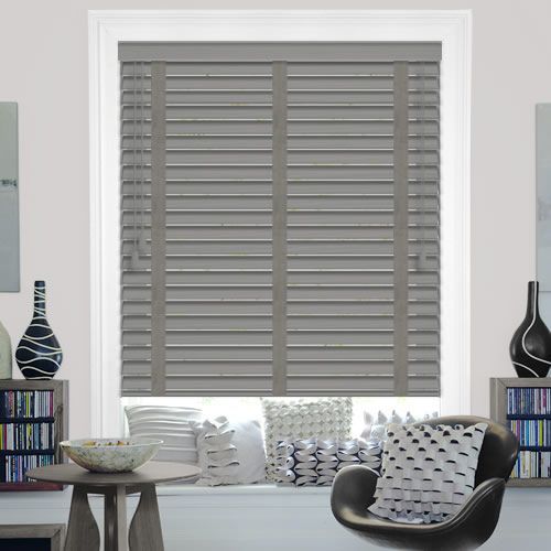 Faux Wood Blinds With Gallant Tapes, Grey Faux Wooden Blinds With Tapes
