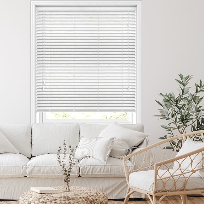 True White Textured Faux Wood Venetian Blinds, 35mm Made to Measure