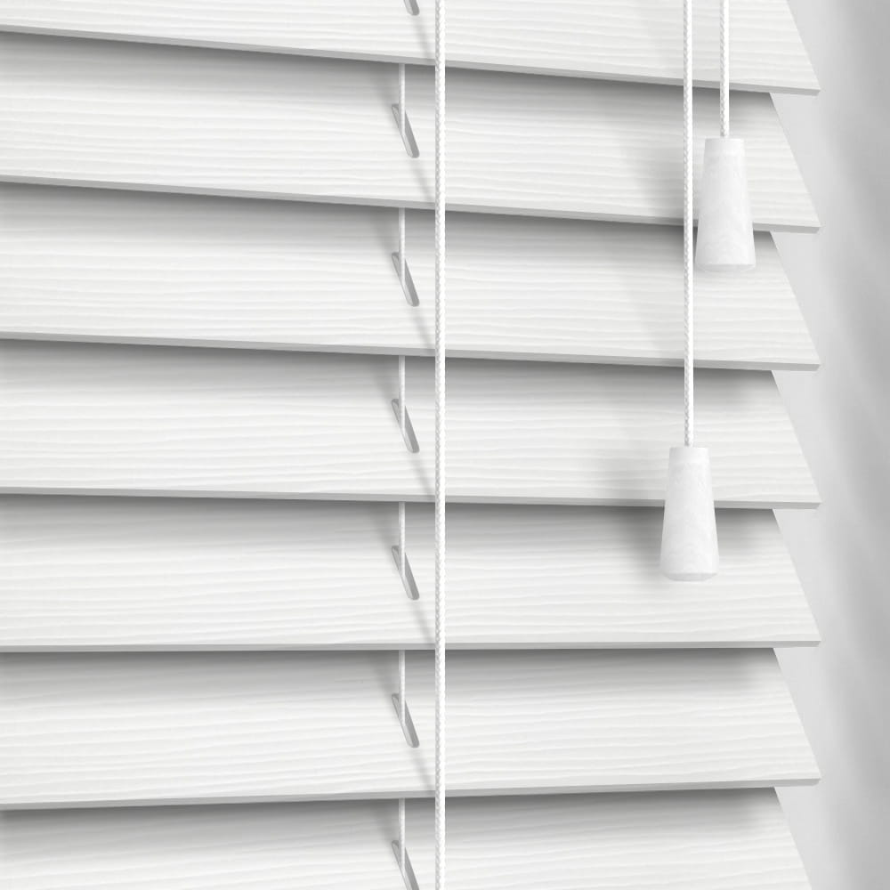 True White Textured Faux Wood Venetian Blinds, 35mm Made to Measure