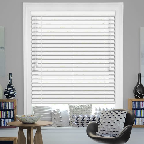 35mm White Faux Wood Blinds, Ideal for Bathroom & Kitchen