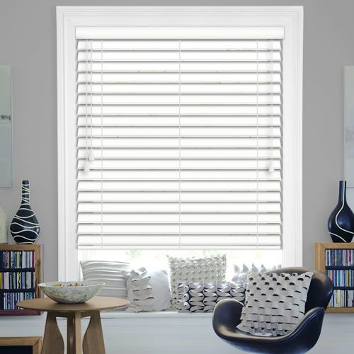 50mm Brilliant White Faux Wood Blinds, Waterproof & Custom Made