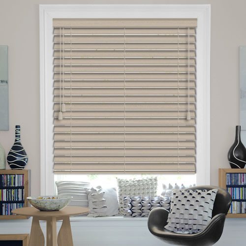 50mm Pendleton Beige Soft Grain Textured Wooden Blinds, High Quality