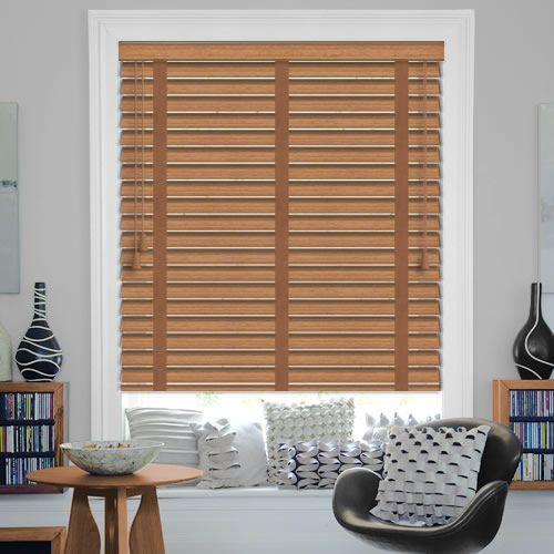 50mm Tuscan Oak Wooden Blinds with Tapes, Made to Measure