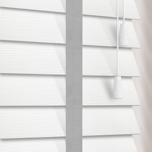 50mm White Grain & Steel Faux Wood Wooden Blind