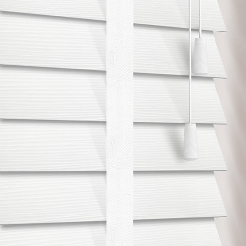 50mm White Grain & Cotton Faux Wood Wooden Blind
