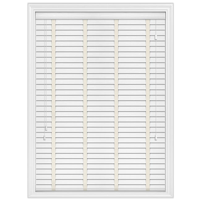50mm White Grain Faux Wood Blinds with Vanilla Tapes