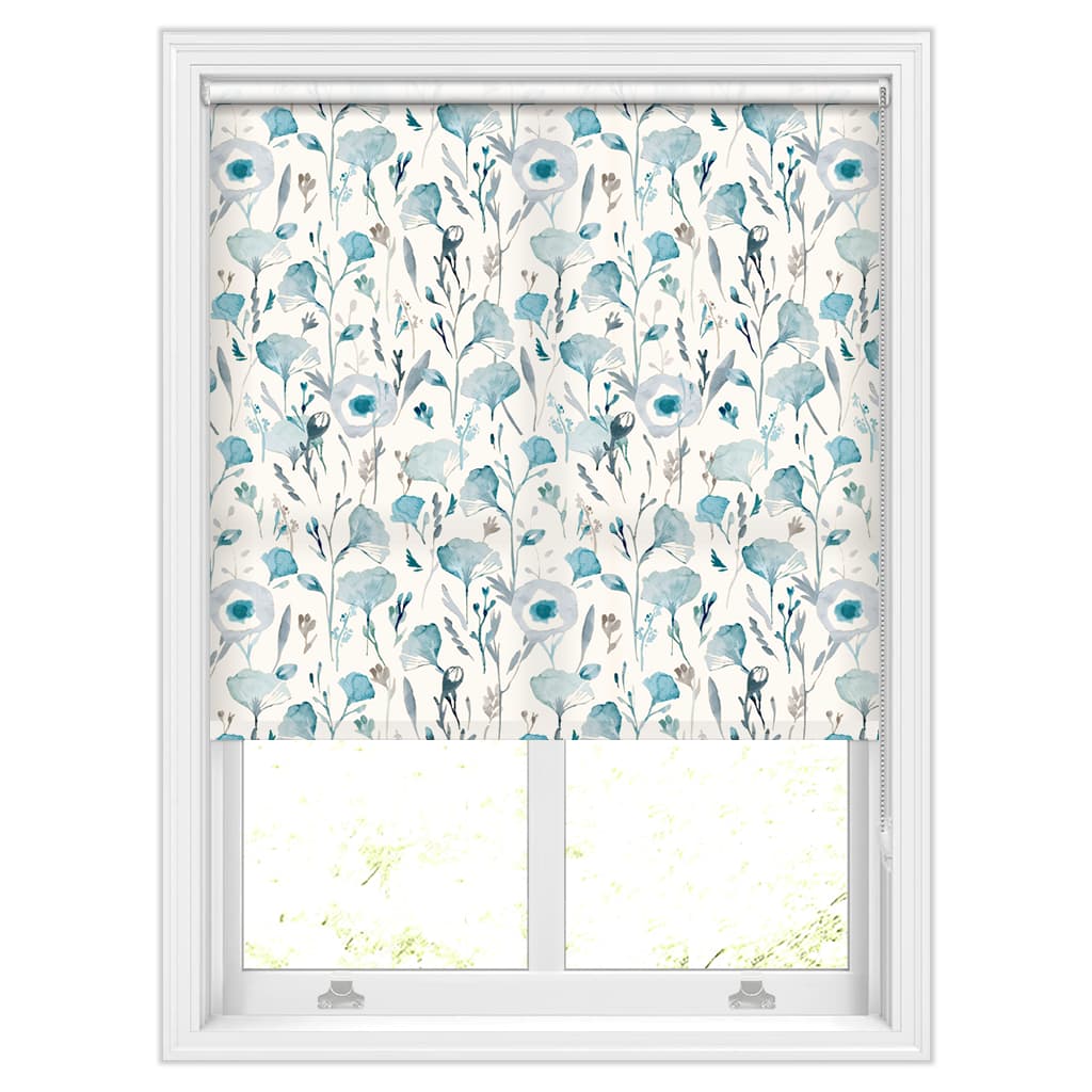 Biloba Inky Blue Watercolour Floral Patterned Roller Blinds