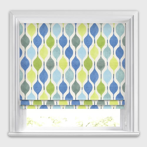Luxury Blue, Green & White Harlequinesque Patterned Roman Blinds