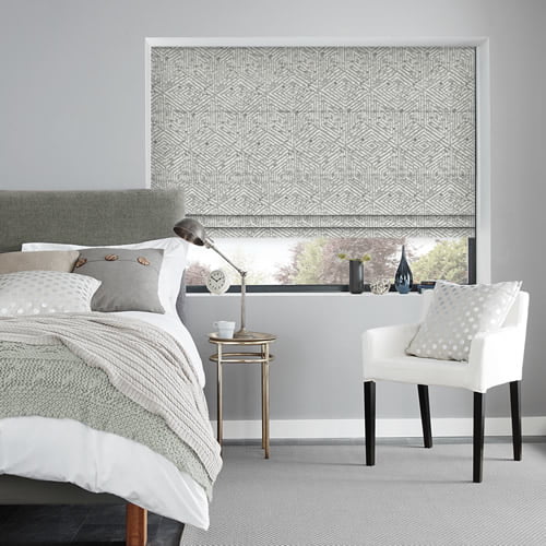 Cairo Mist Silver Grey & Cream Diamond Maze Patterned Roman Blinds