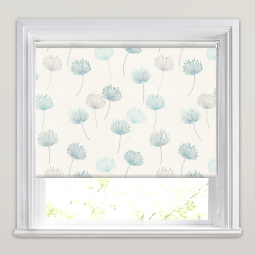 Pretty Dandelion Patterned Roller Blinds in White, Blue & Grey