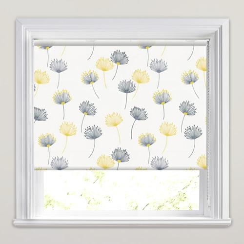 Dandelion Patterned Roller Blinds in White, Grey, Yellow & Blue