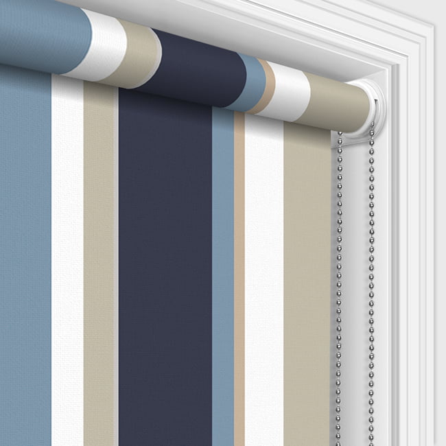Contemporary Vertical Striped Roller Blinds in Blue, Brown & White