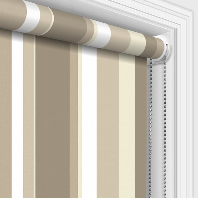 Contemporary Vertical Striped Roller Blinds in Brown, Beige & White