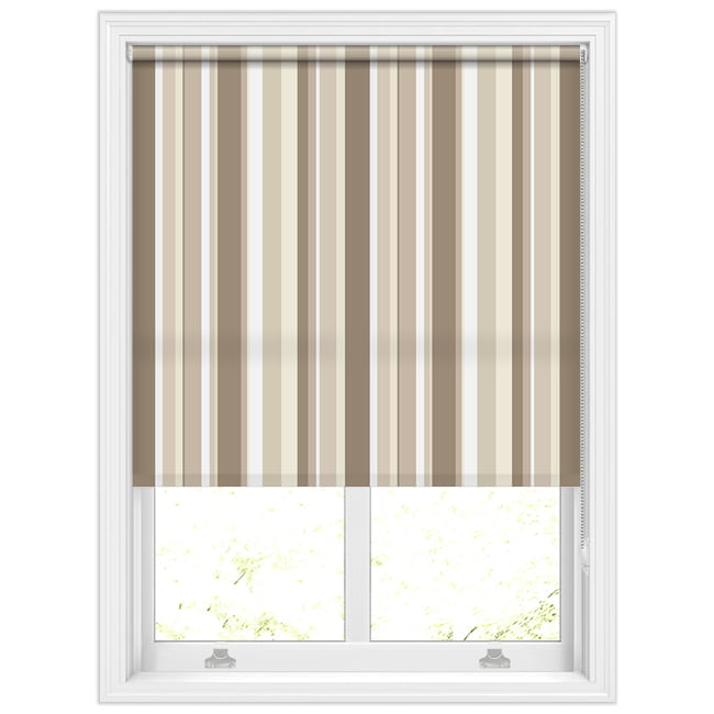 Contemporary Vertical Striped Roller Blinds in Brown, Beige & White