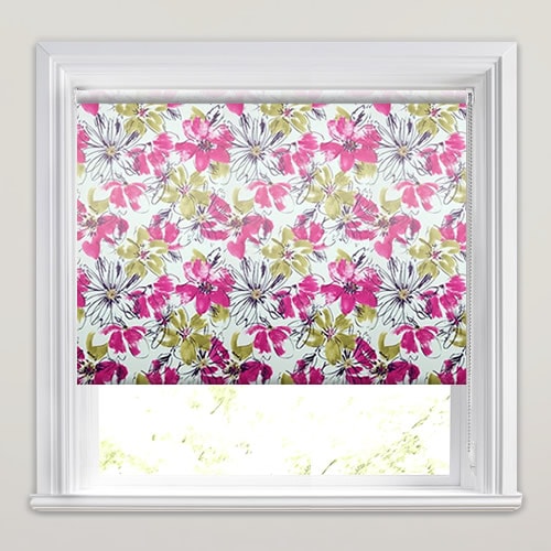 White, Pink & Green Floral Patterned Waterproof Bathroom Roller Blinds