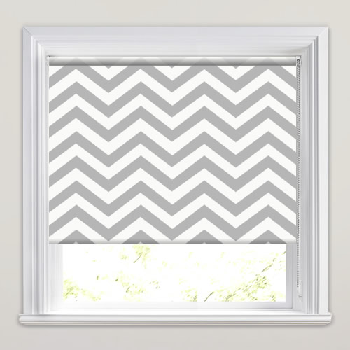 Retro Grey & White Zig Zag Chevron Patterned Roller Blinds