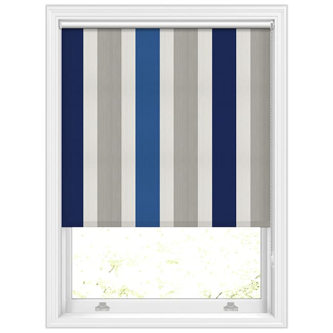 Broad Vertical Striped Roller Blinds in Royal & Navy Blue, Taupe & Cream