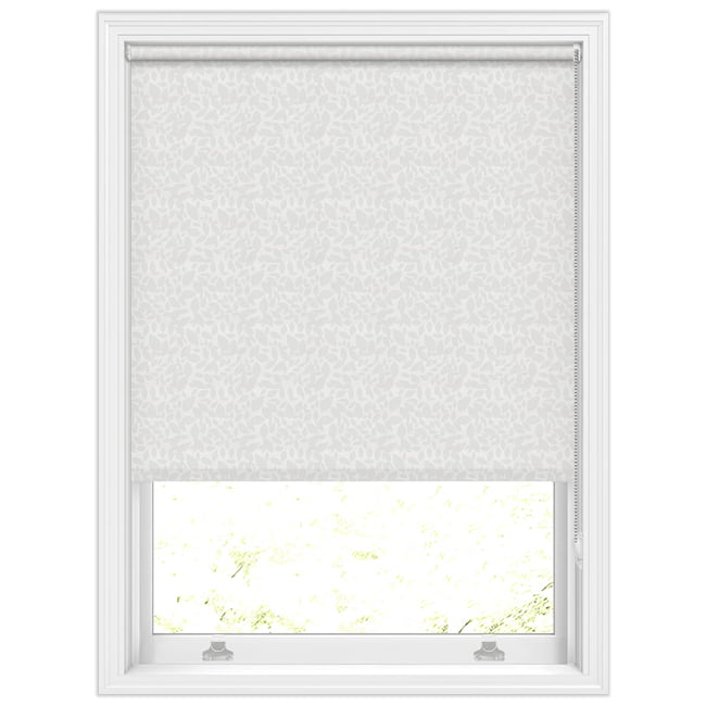 Leafy Patterned Waterproof Vinyl Roller Blinds in Fresh White