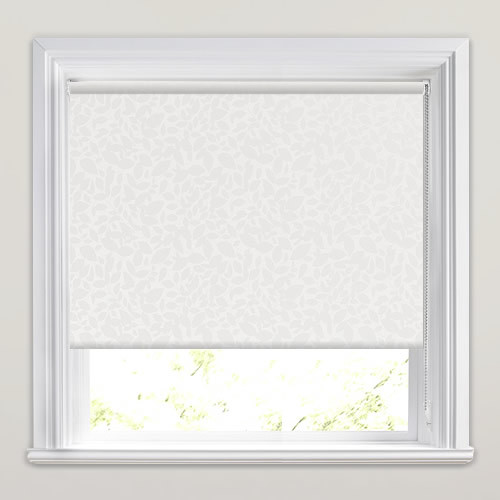 Leafy Patterned Waterproof Vinyl Roller Blinds in Fresh White
