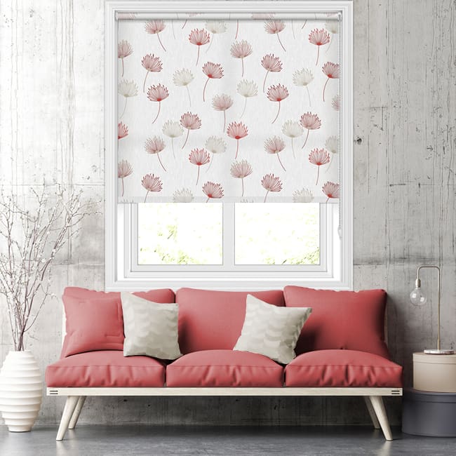 Contemporary Dandelion Patterned Roller Blinds in White, Taupe & Red