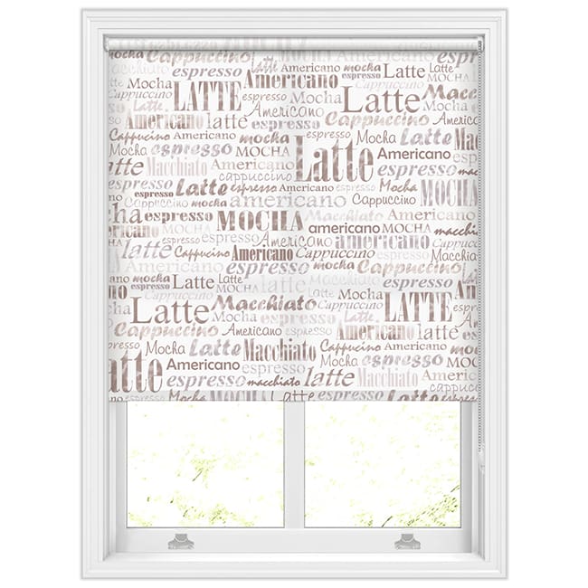 Coffee Patterned Kitchen Roller Blinds in Light Cream & Brown