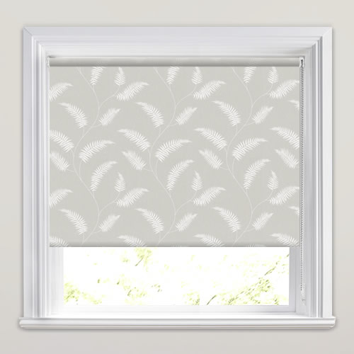 Light Steel Grey & White Woven Fern Patterned Roller Blinds