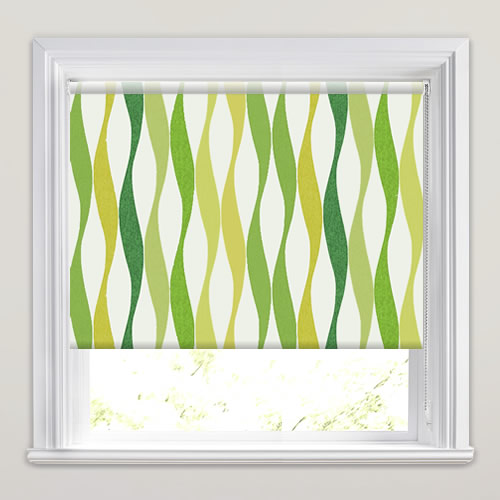 Funky Lime, Sage, Olive & Emerald Green Wavy Striped Roller Blinds