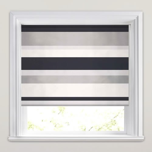 Grey Striped Roller Blinds, Shimmering & Shiny Blackout