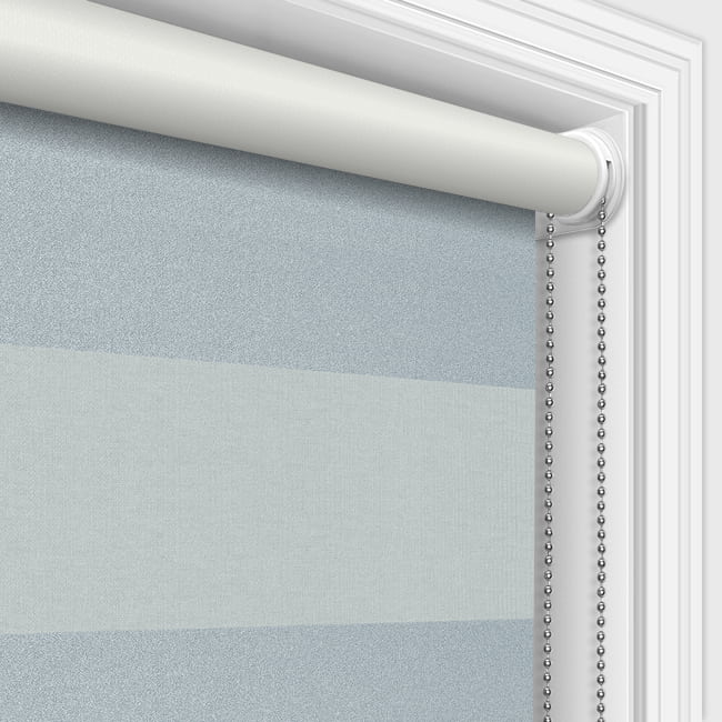Metallic Silver & BlueGrey Horizontal Striped Blackout Roller Blinds