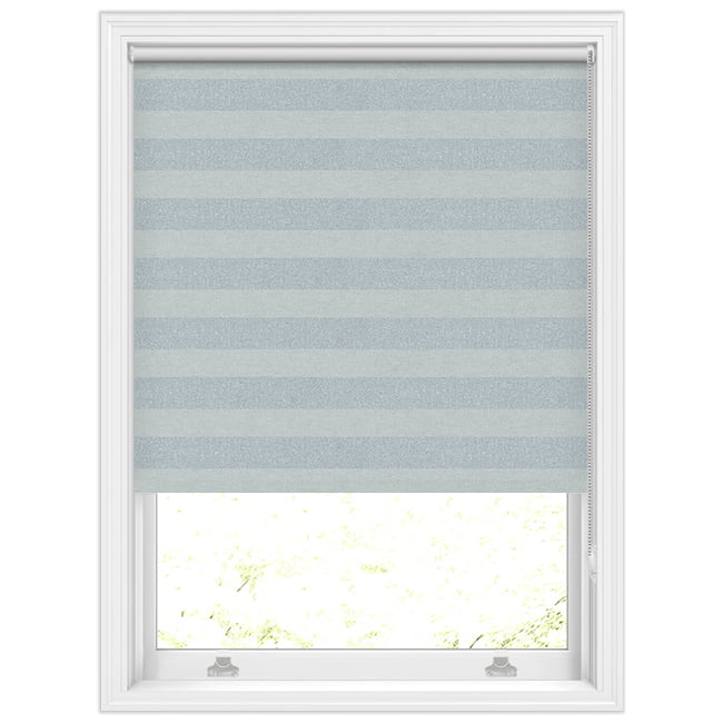 Metallic Silver & BlueGrey Horizontal Striped Blackout Roller Blinds