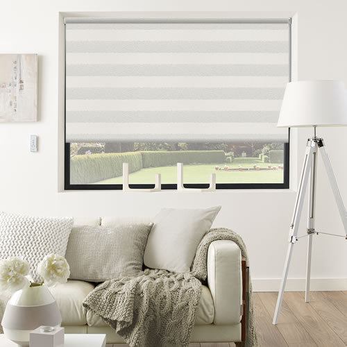 Light Grey & Metallic Silver Horizontal Striped Blackout Roller Blinds