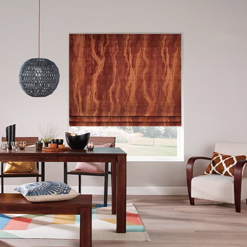 Magma Fire Orange Flowing Lava Patterned Faux Suede Roman Blinds