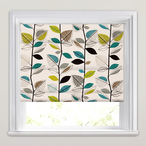 Autumn Leaves Teal Roman Blind