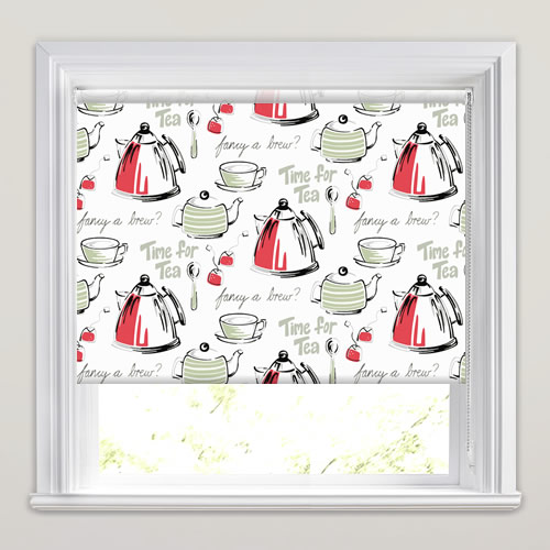 Tea Patterned Kitchen Roller Blinds in Red, Grey, Black, Sage & White