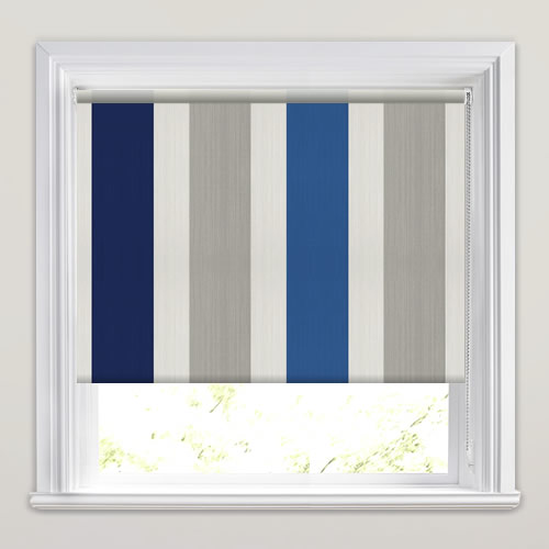Broad Vertical Striped Roller Blinds in Royal & Navy Blue, Taupe & Cream