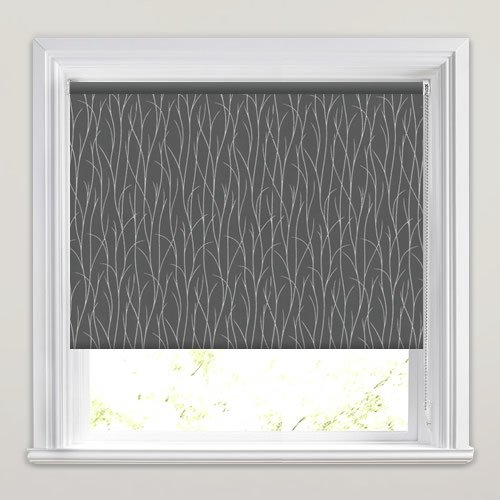 Metallic Reed Patterned Roller Blinds in Silver & Charcoal Grey