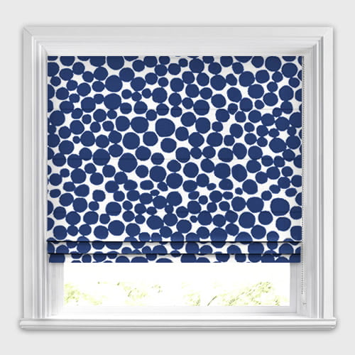 Funky White & Vibrant Blue Circles Patterned Roman Blinds