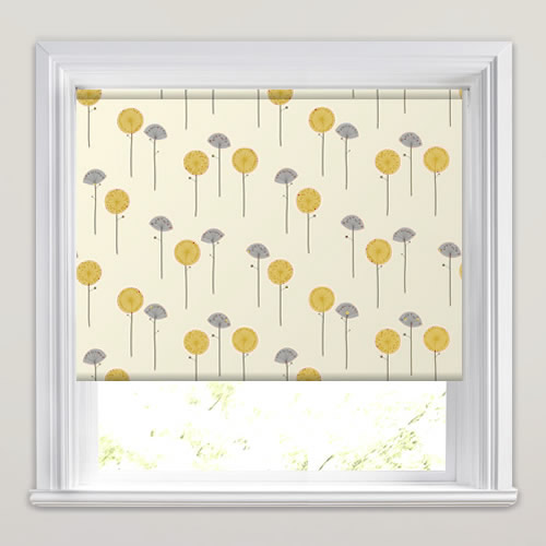 Contemporary Poppy Patterned Roller Blinds, White, Grey & Yellow